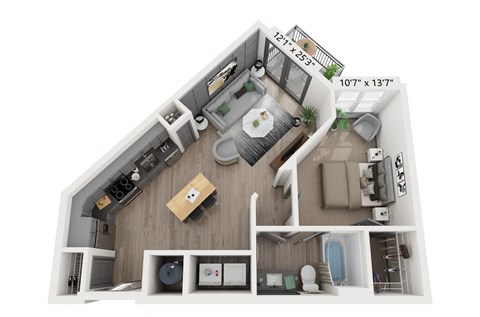 1 bedroom 1 bathroom Floor plan at WOODBURN EXCHANGE, Cincinnati, Ohio